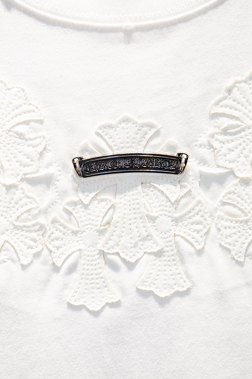 クロムハーツ クラシックなヘビーデューティーなダメージのパッチワーク刺繍りハードウェア半袖Tシャツ