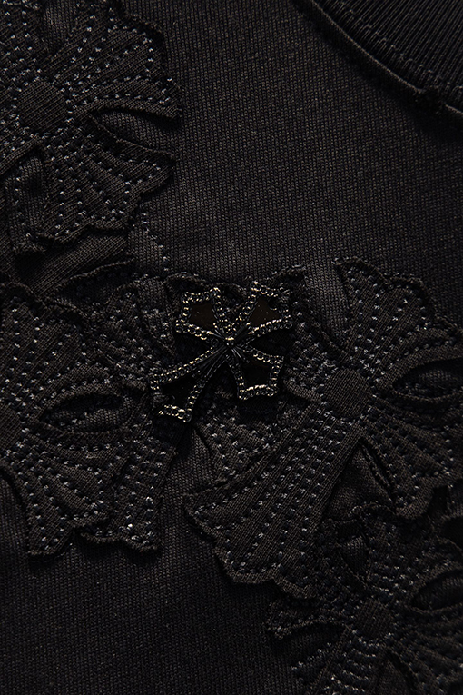 クロムハーツ クラシックなヘビーデューティーなダメージのパッチワーク刺繍りハードウェア半袖Tシャツ