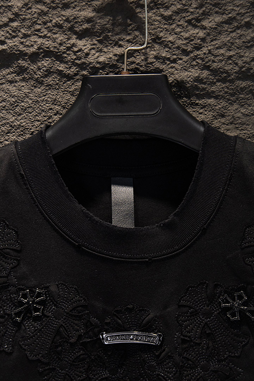 クロムハーツ クラシックなヘビーデューティーなダメージのパッチワーク刺繍りハードウェア半袖Tシャツ