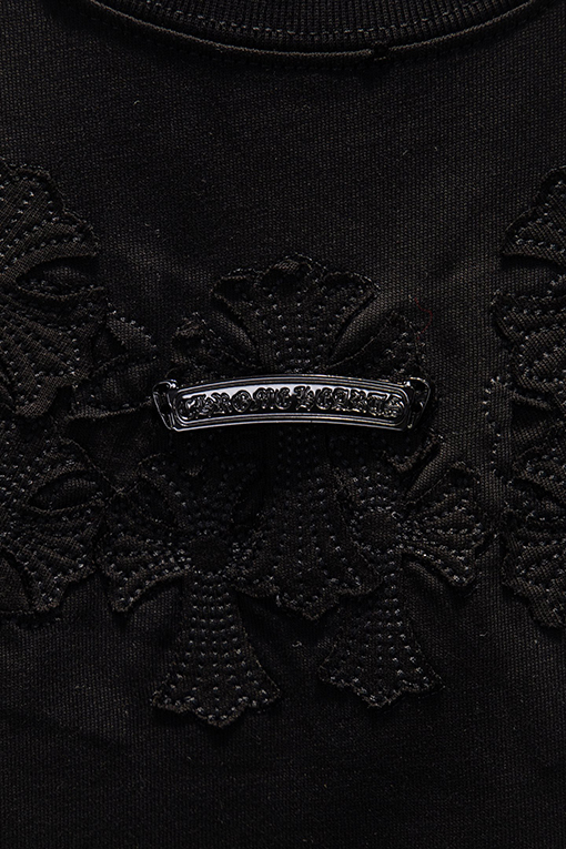 クロムハーツ クラシックなヘビーデューティーなダメージのパッチワーク刺繍りハードウェア半袖Tシャツ