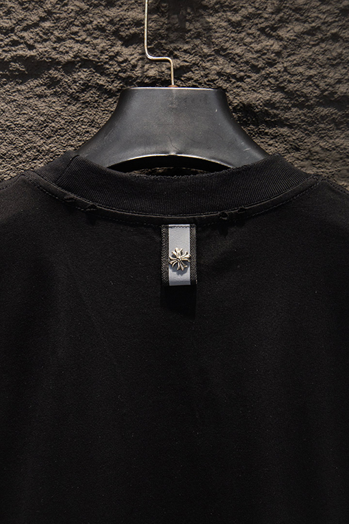 クロムハーツ クラシックなヘビーデューティーなダメージのパッチワーク刺繍りハードウェア半袖Tシャツ