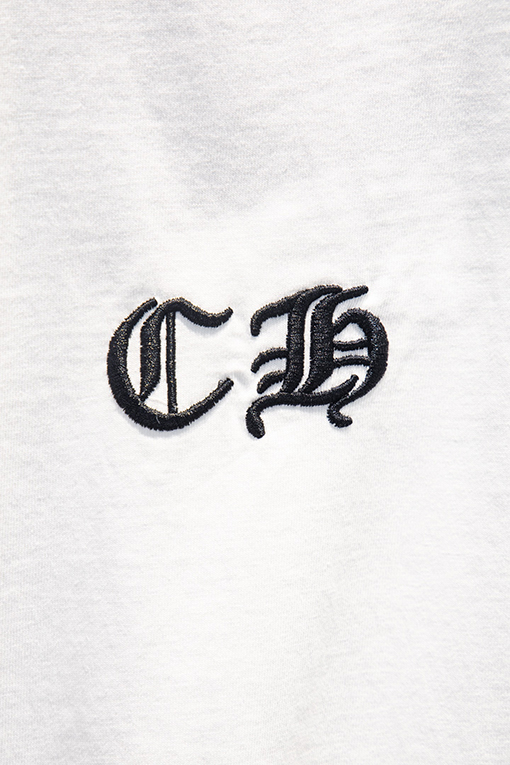 クロムハーツ ヘビーデューティーなダメージとウォッシュをしたアップリケ刺繍の半袖Tシャツ