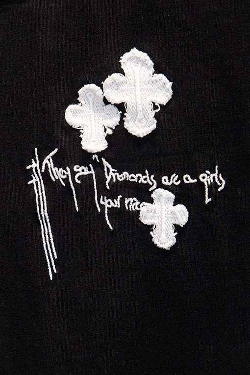 クロムハーツ ヘビーデューティーなダメージとウォッシュをしたアップリケ刺繍の半袖Tシャツ