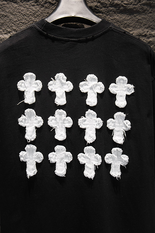 クロムハーツ ファッショナブルなダメージのウォッシュアップリケ刺繍り半袖Tシャツ