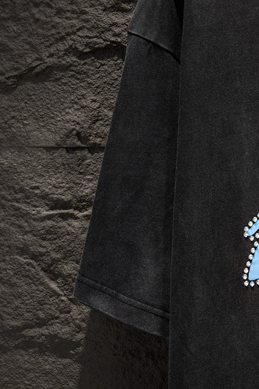 バレンシアガ Balenciaga 白インクダイレクトスプレーホットドリルラインストーン半袖Tシャツ