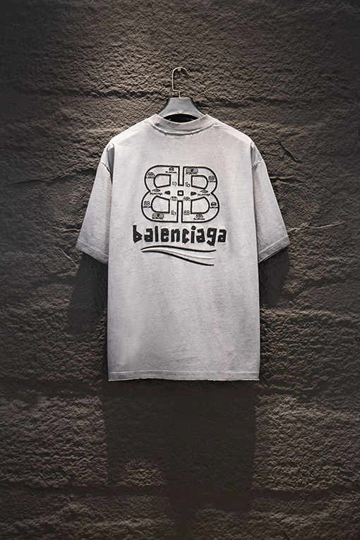 バレンシアガ Balenciaga クラシックなリバースカラースタンプダメージホロー刺繍半袖Tシャツ