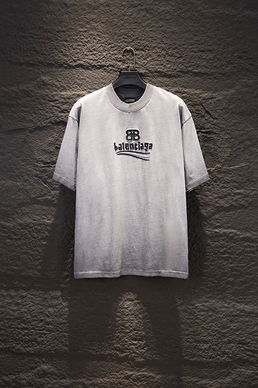 バレンシアガ Balenciaga クラシックなリバースカラースタンプダメージホロー刺繍半袖Tシャツ