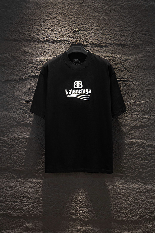 バレンシアガ Balenciaga クラシックなリバースカラースタンプダメージホロー刺繍半袖Tシャツ