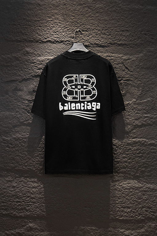 バレンシアガ Balenciaga クラシックなリバースカラースタンプダメージホロー刺繍半袖Tシャツ