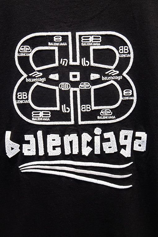 バレンシアガ Balenciaga クラシックなリバースカラースタンプダメージホロー刺繍半袖Tシャツ