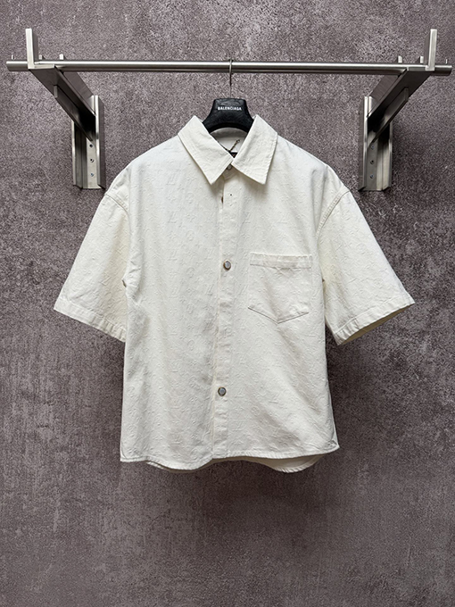 ルイヴィトンコピー 新作ホワイトジャカードデニム半袖シャツ