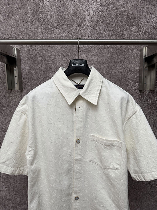 ルイヴィトンコピー 新作ホワイトジャカードデニム半袖シャツ