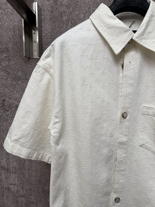 ルイヴィトンコピー 新作ホワイトジャカードデニム半袖シャツ