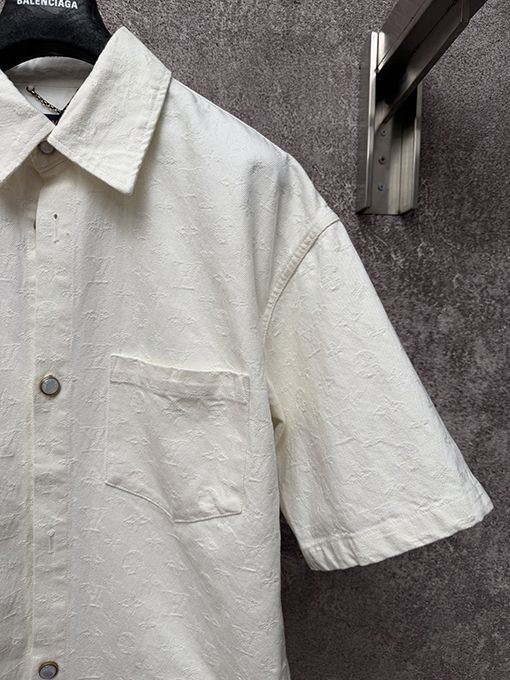 ルイヴィトンコピー 新作ホワイトジャカードデニム半袖シャツ