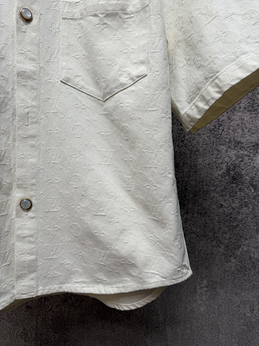 ルイヴィトンコピー 新作ホワイトジャカードデニム半袖シャツ