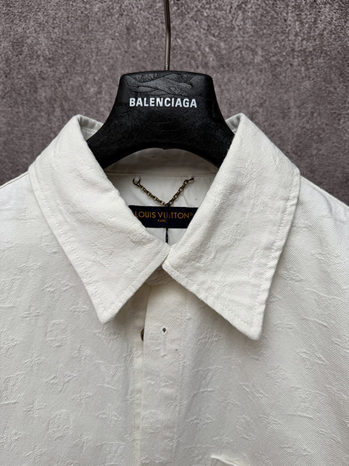 ルイヴィトンコピー 新作ホワイトジャカードデニム半袖シャツ