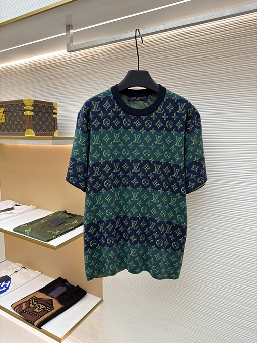 ルイヴィトン カラーブロックジャカードニットクルーネック半袖Tシャツ