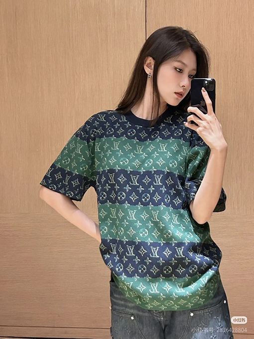 ルイヴィトン カラーブロックジャカードニットクルーネック半袖Tシャツ