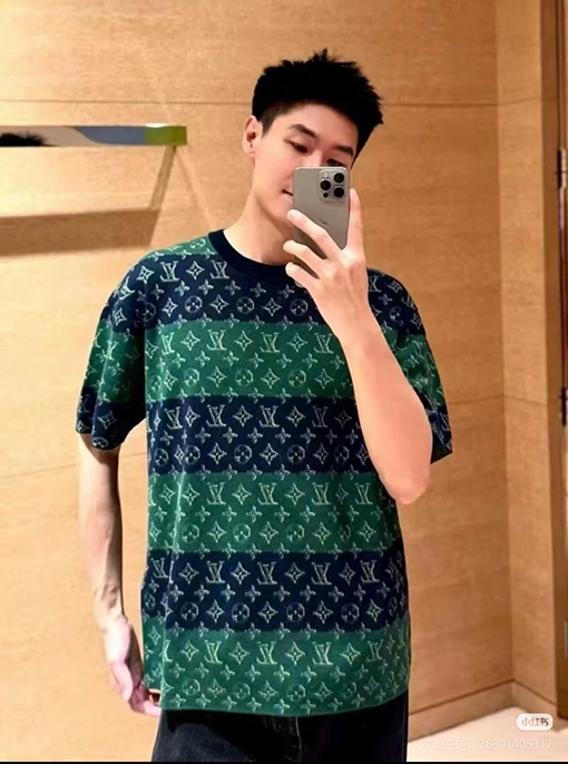 ルイヴィトン カラーブロックジャカードニットクルーネック半袖Tシャツ