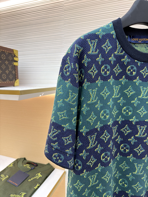ルイヴィトン カラーブロックジャカードニットクルーネック半袖Tシャツ