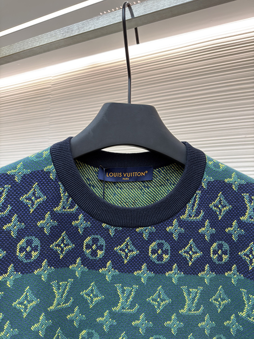 ルイヴィトン カラーブロックジャカードニットクルーネック半袖Tシャツ