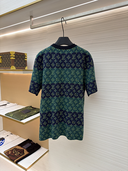 ルイヴィトン カラーブロックジャカードニットクルーネック半袖Tシャツ