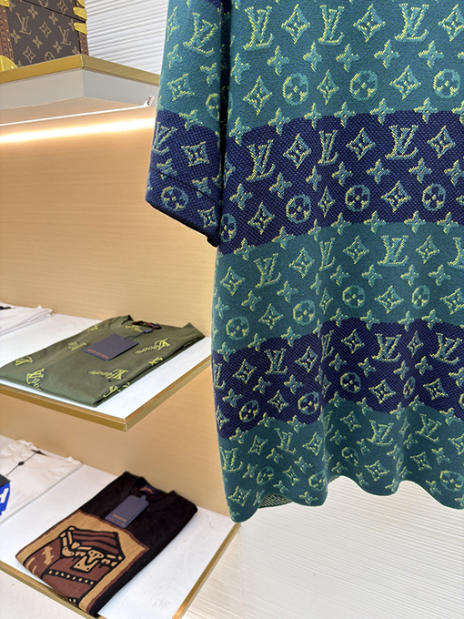 ルイヴィトン カラーブロックジャカードニットクルーネック半袖Tシャツ