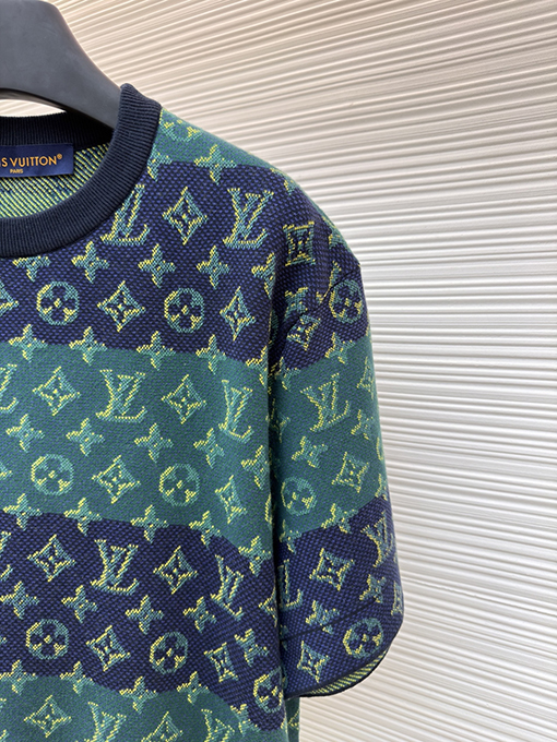 ルイヴィトン カラーブロックジャカードニットクルーネック半袖Tシャツ