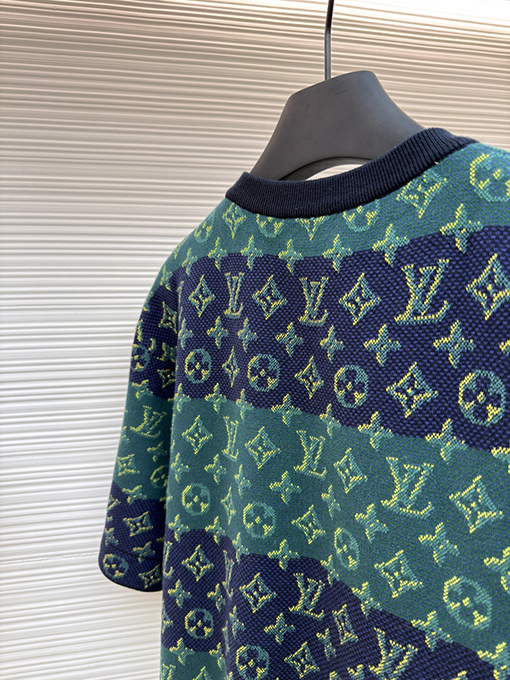 ルイヴィトン カラーブロックジャカードニットクルーネック半袖Tシャツ