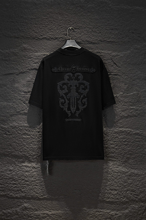 クロムハーツ ヘビーデューティーなダメージ中空の刺繍ハードウェア半袖Tシャツ