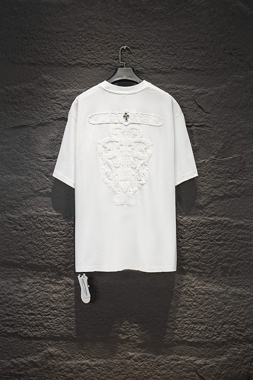 クロムハーツ ヘビーデューティーなダメージ中空の刺繍ハードウェア半袖Tシャツ