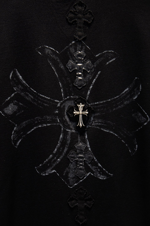 クロムハーツ ヘビーデューティーなダメージプリントのアップリケ刺繍半袖Tシャツ