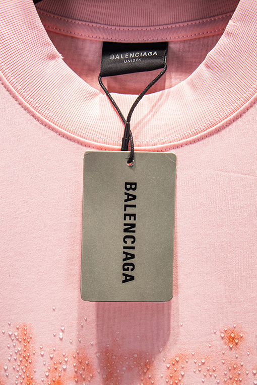 バレンシアガ Balenciaga クラシックなダメージ破れプリントラインストーンの半袖Tシャツ