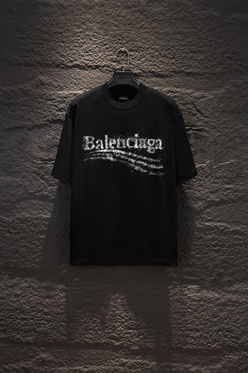 バレンシアガ Balenciaga クラシックなダメージ破れプリントラインストーンの半袖Tシャツ