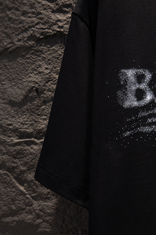 バレンシアガ Balenciaga クラシックなダメージ破れプリントラインストーンの半袖Tシャツ