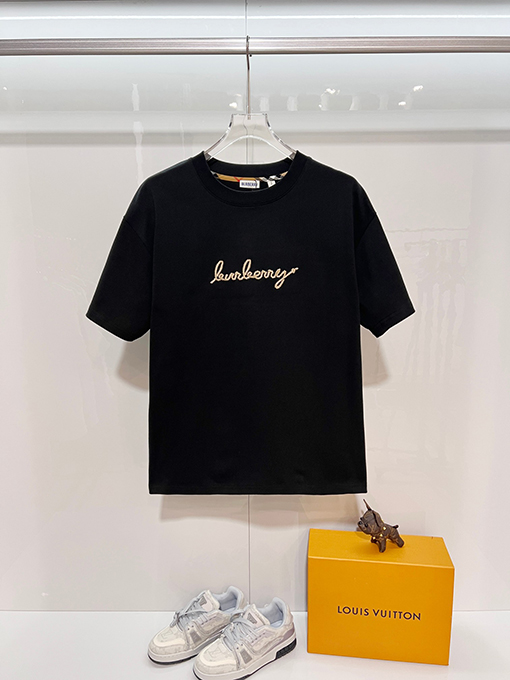 バーバリー BURBERRY 麻縄刺繍レタリング背中に軍馬柄ロゴクルーネック半袖Tシャツ