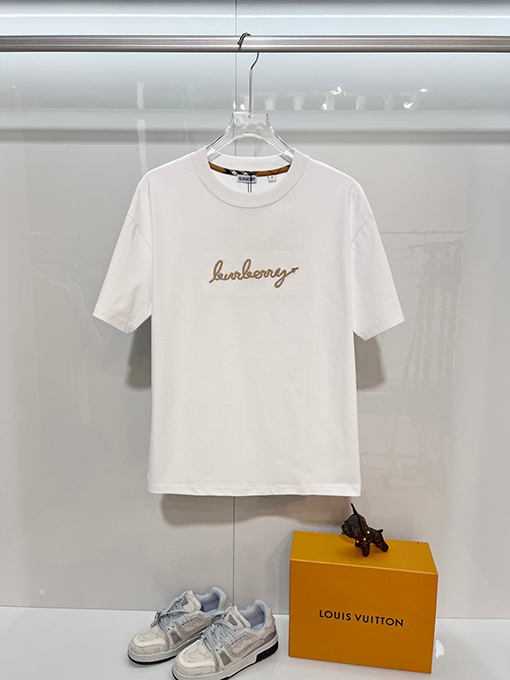 バーバリー BURBERRY 麻縄刺繍レタリング背中に軍馬柄ロゴクルーネック半袖Tシャツ