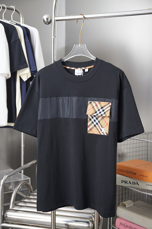 バーバリーコピー 新作チェック柄パッチワーク刺繍半袖Tシャツ