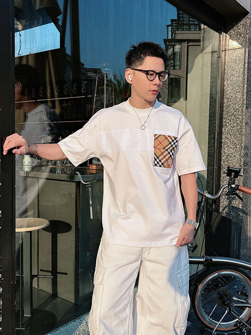 バーバリーコピー 新作チェック柄パッチワーク刺繍半袖Tシャツ