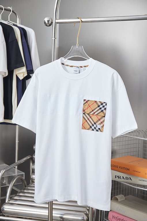 バーバリーコピー 新作チェック柄パッチワーク刺繍半袖Tシャツ