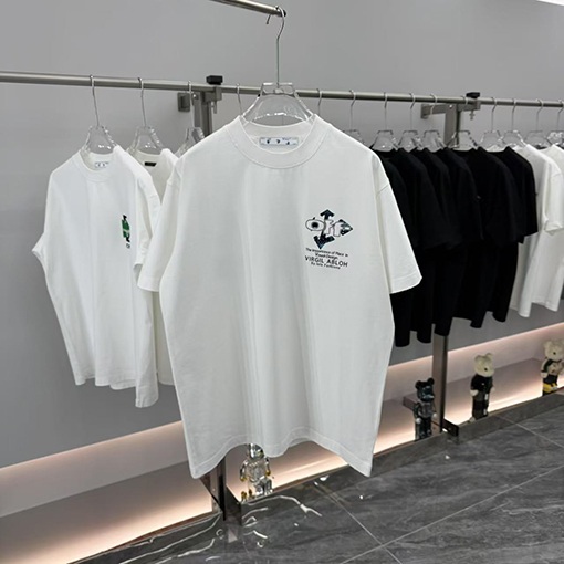 オフホワイト Off-White 新作フロックラインストーンクルーネック半袖Tシャツ