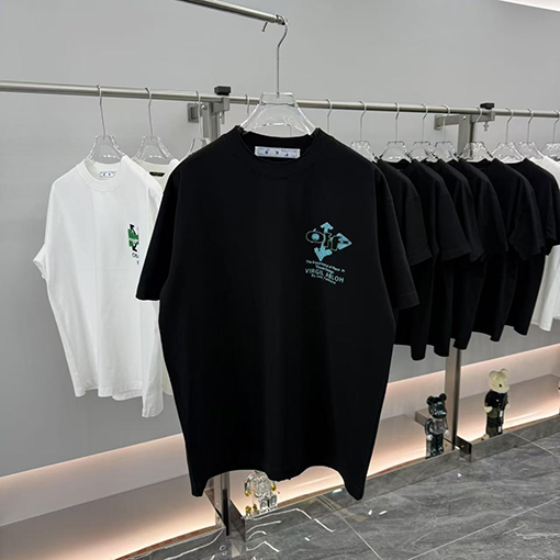 オフホワイト Off-White 新作フロックラインストーンクルーネック半袖Tシャツ