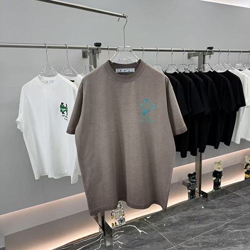 オフホワイト Off-White 新作フロックラインストーンクルーネック半袖Tシャツ