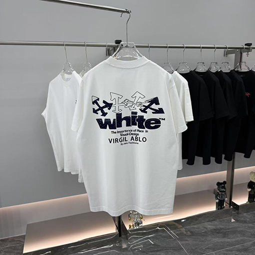 オフホワイト Off-White 新作フロックラインストーンクルーネック半袖Tシャツ