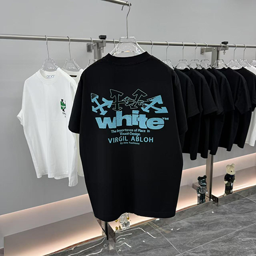 オフホワイト Off-White 新作フロックラインストーンクルーネック半袖Tシャツ