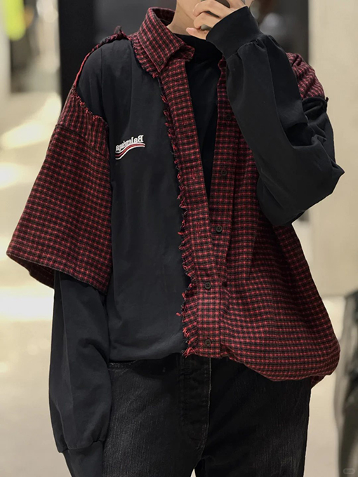 バレンシアガ BALENCIAGA 刺繍入りチェック柄襟付き長袖シャツ