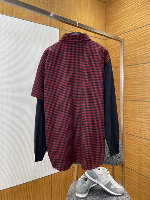 バレンシアガ BALENCIAGA 刺繍入りチェック柄襟付き長袖シャツ