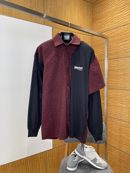 バレンシアガ BALENCIAGA 刺繍入りチェック柄襟付き長袖シャツ