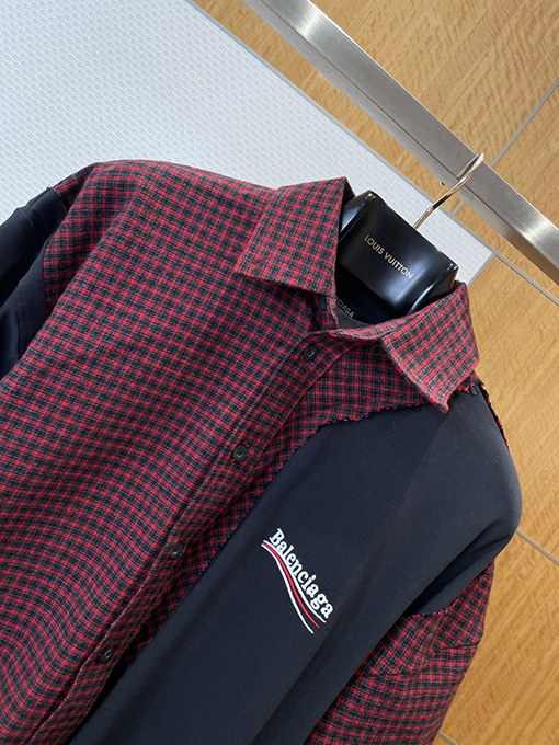 バレンシアガ BALENCIAGA 刺繍入りチェック柄襟付き長袖シャツ