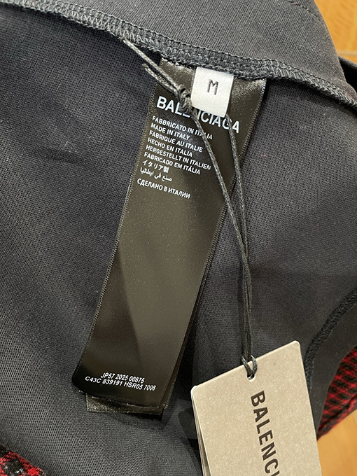 バレンシアガ BALENCIAGA 刺繍入りチェック柄襟付き長袖シャツ